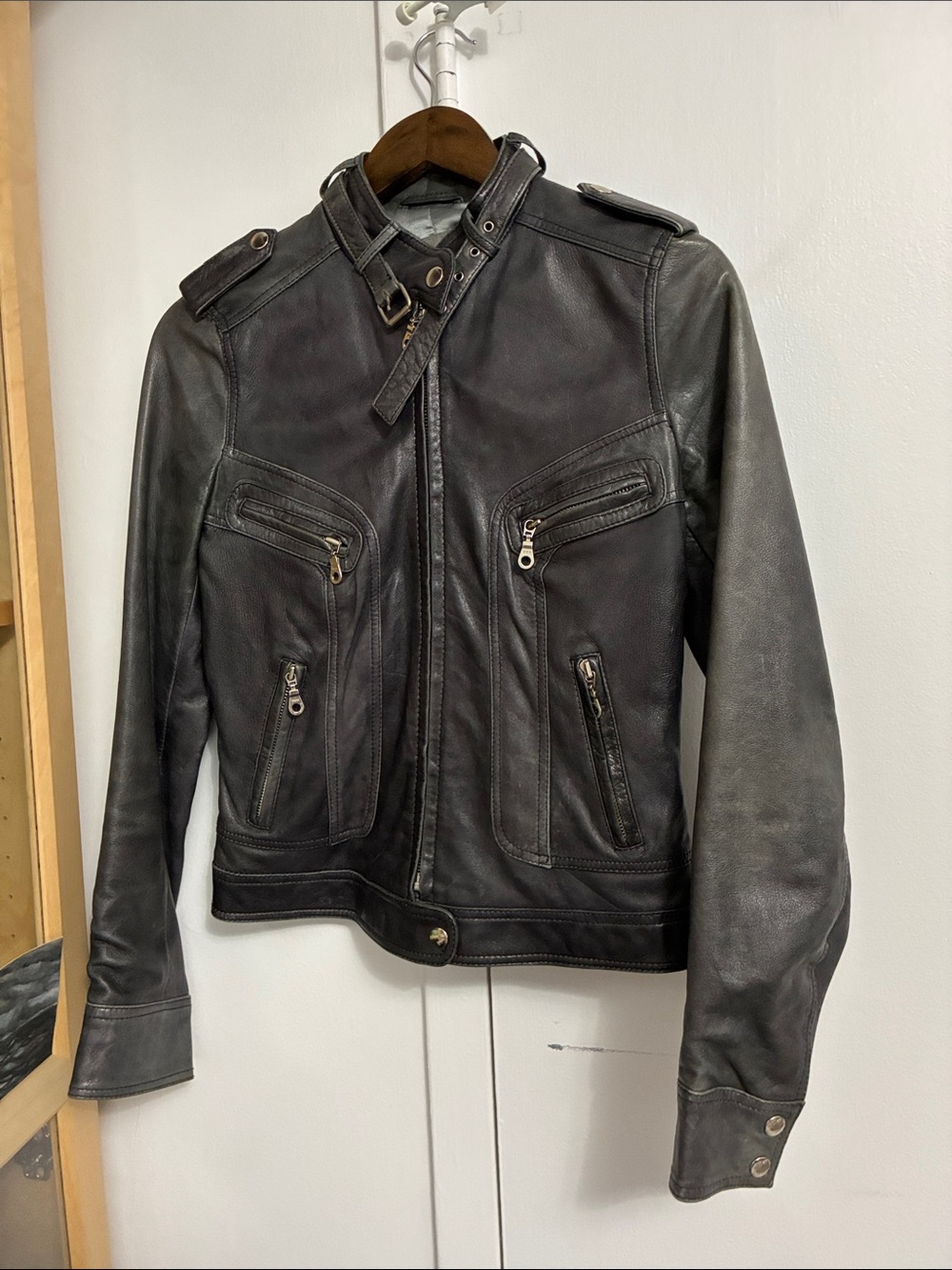 Women’s Black/Dark Grey Leather Jacket